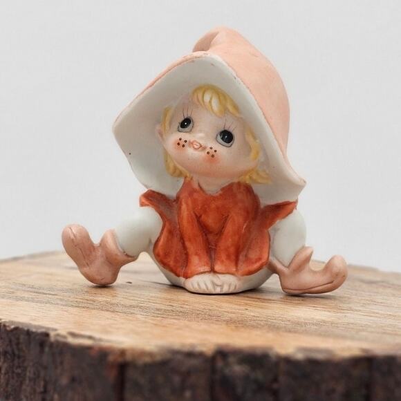 VTG 1980s HOMCO Elf PIXIE Fairy Shelf Sitter Figurine Orange Big Eyes Porcelain - Picture 2 of 7